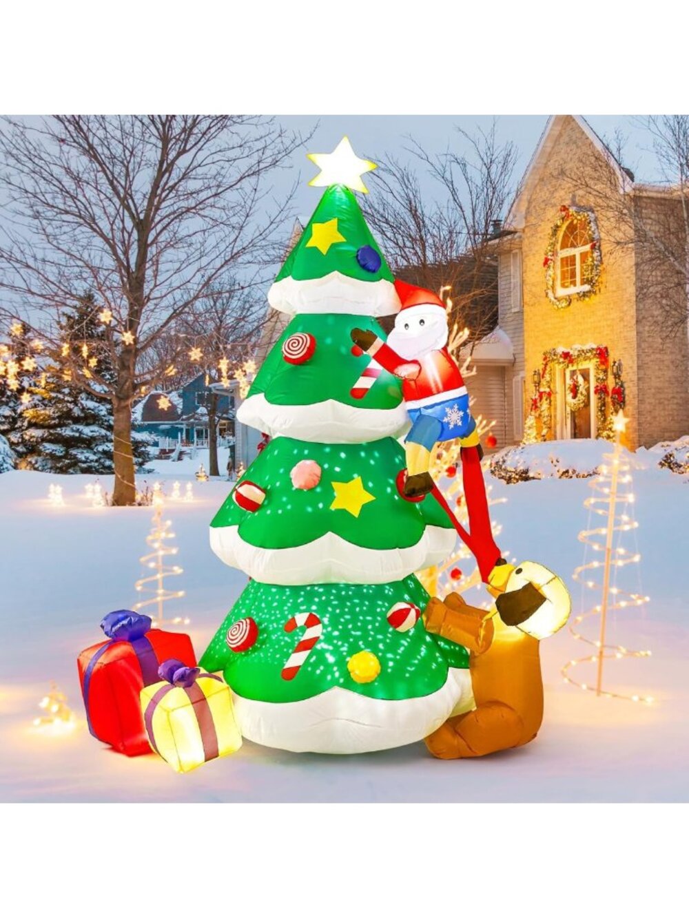 7.9 FT Inflatable Christmas Tree with Rotating Snowflake Lights - Holiday Decor